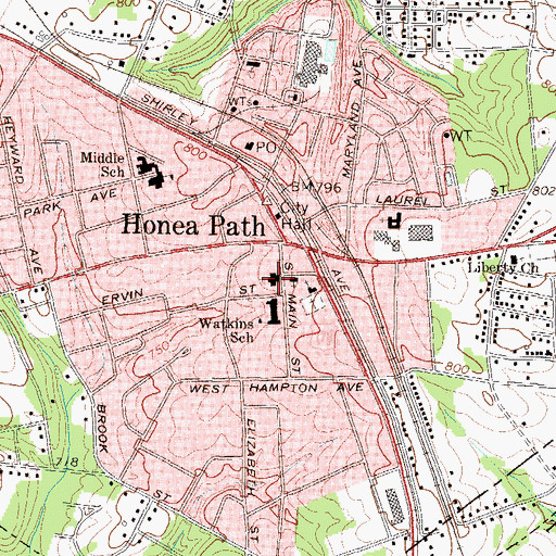 Topographic Map of First Baptist Church, SC