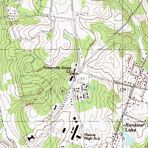 Topographic Map of Greenville Street Church, SC