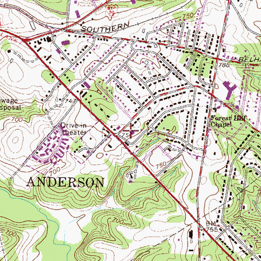 Topographic Map of Hanks Shopping Center, SC