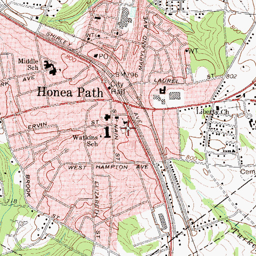 Topographic Map of Honea Path Cemetery, SC