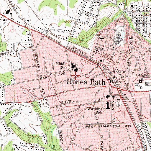 Topographic Map of Honea Path High School (historical), SC