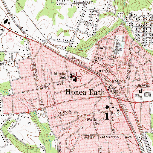 Topographic Map of Honea Path Middle School, SC