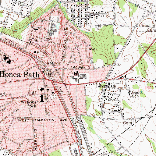 Topographic Map of Honea Path Plaza Shopping Center, SC