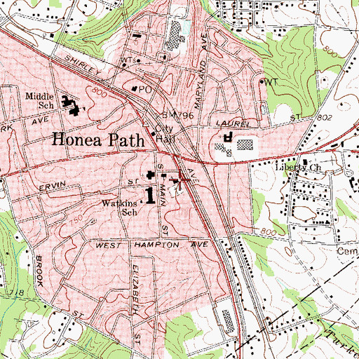Topographic Map of Honea Path Presbyterian Church, SC