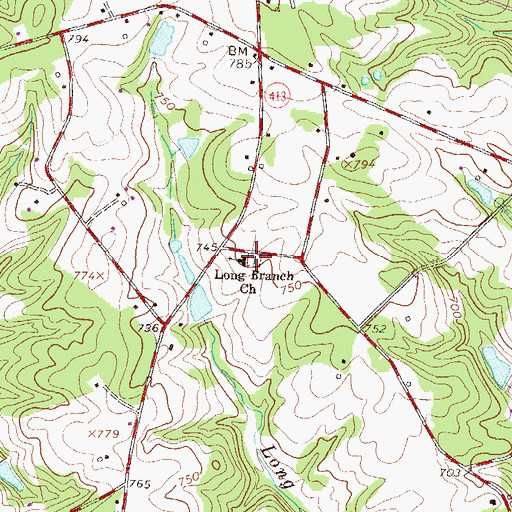 Topographic Map of Long Branch Cemetery, SC