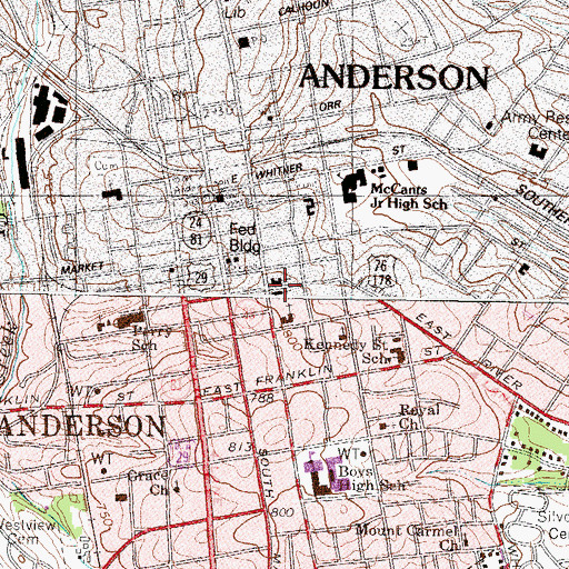 Topographic Map of McDuffie Street Church of God, SC