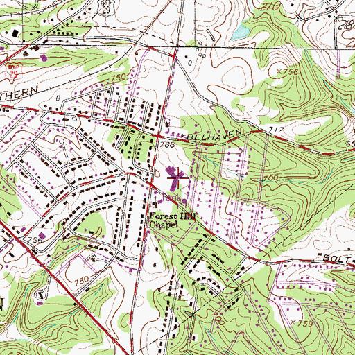 Topographic Map of Nevitt Forest Elementary School, SC