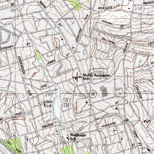 Topographic Map of North Anderson School, SC