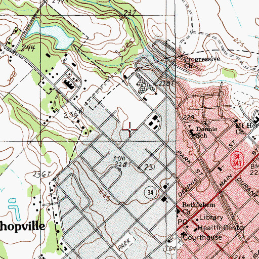 Topographic Map of Bishopville Church of God, SC