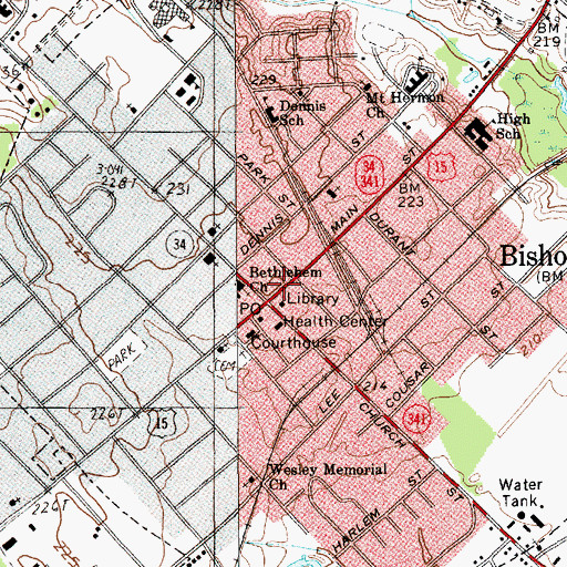 Topographic Map of Bishopville Commercial Historic District, SC
