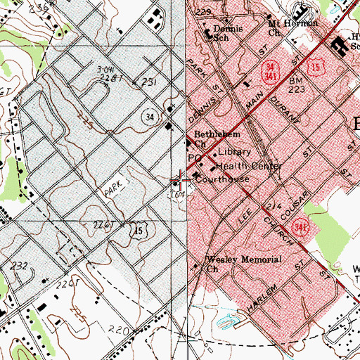 Topographic Map of Bishopville Presbyterian Church, SC