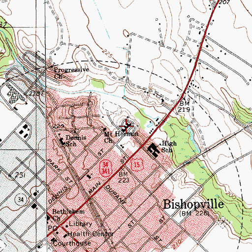 Topographic Map of Bishopville Primary School, SC