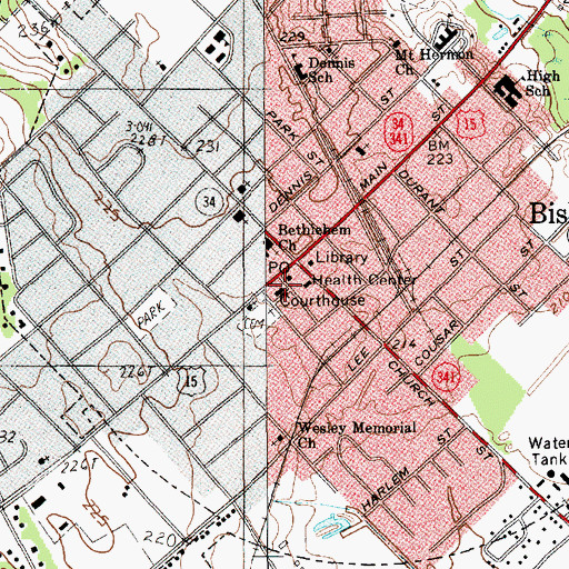 Topographic Map of Lee County Courthouse, SC
