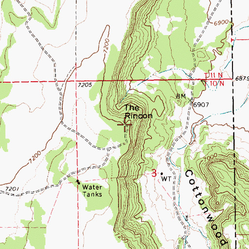 Topographic Map of The Rincon, AZ