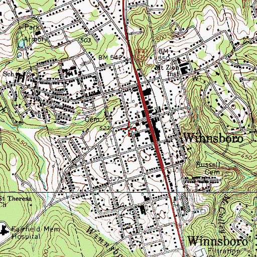 Topographic Map of First Baptist Church, SC