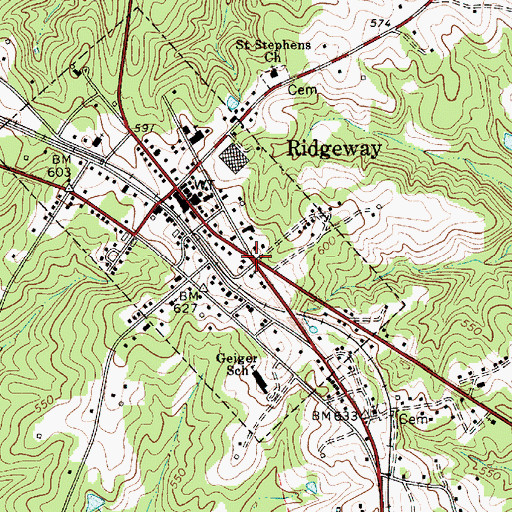 Topographic Map of Ridgeway Historic District, SC