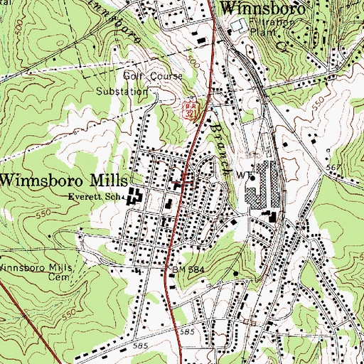 Topographic Map of Winnsboro Mills Methodist Church, SC