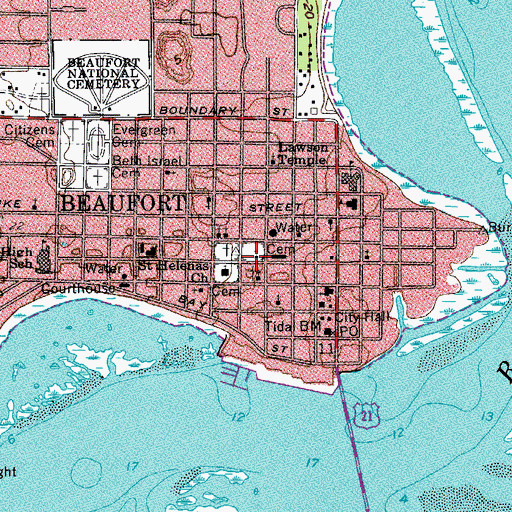 Topographic Map of Beaufort Baptist Church, SC