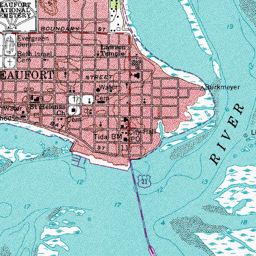 Topographic Map of Beaufort City Hall, SC