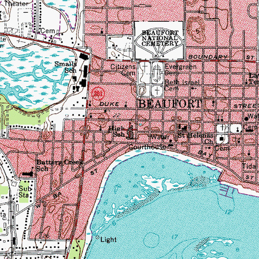 Topographic Map of Beaufort Elementary School, SC