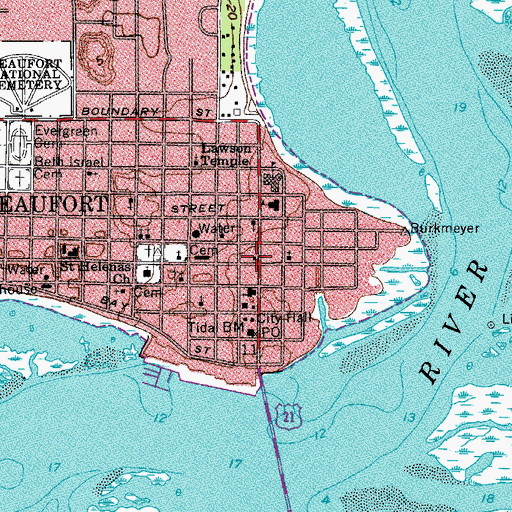 Topographic Map of Beaufort Township Library, SC