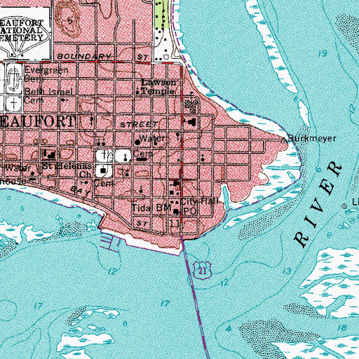 Topographic Map of Carteret Street United Methodist Church, SC