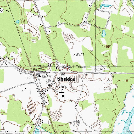 Topographic Map of Sheldon Lookout Tower, SC