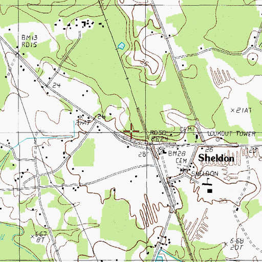 Topographic Map of Sheldon School (historical), SC