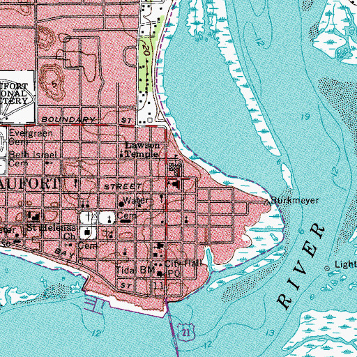 Topographic Map of University of South Carolina - Beaufort Campus, SC