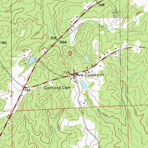 Topographic Map of New Concord Church, AL