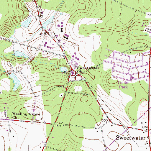 Topographic Map of Sweetwater Cemetery, SC