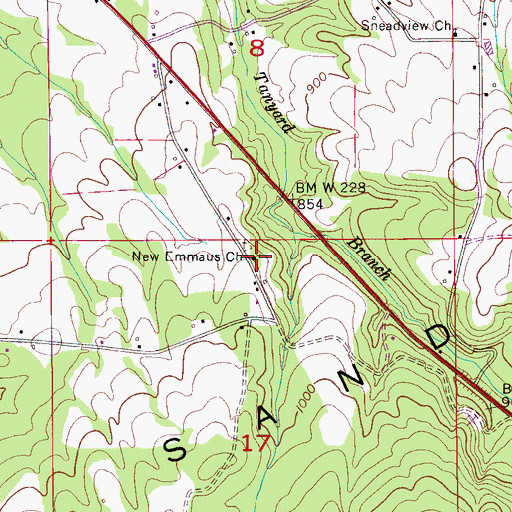 Topographic Map of New Emmaus Church, AL