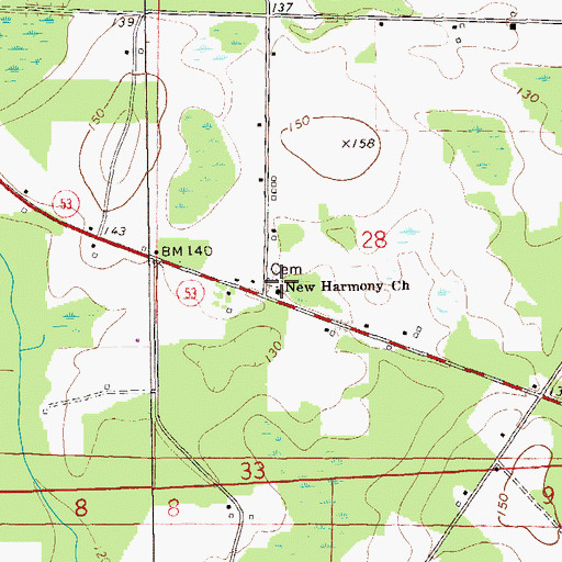 Topographic Map of New Harmony Church, AL