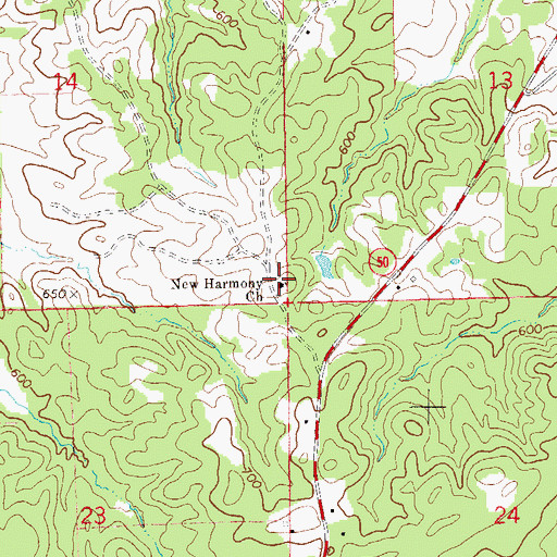 Topographic Map of New Harmony Church, AL