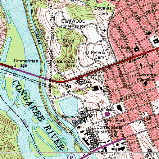 Topographic Map of Columbia Power Plant Dam, SC