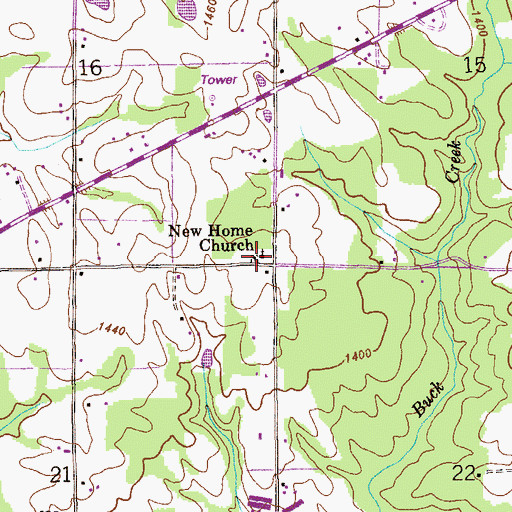 Topographic Map of New Home Church, AL