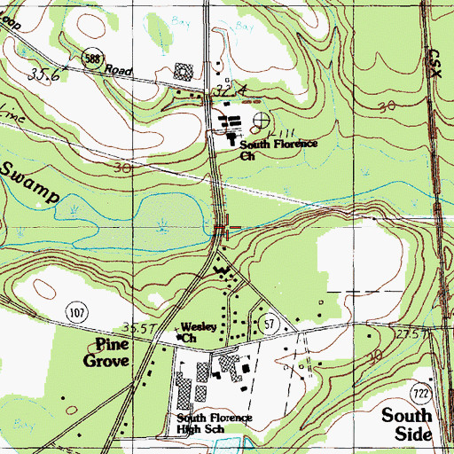 Topographic Map of South Carolina Noname 21022 D-3570 Dam, SC