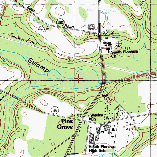 Topographic Map of Muldrows Mill Pond, SC
