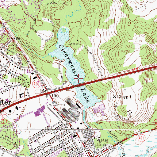 Topographic Map of Clearwater Lake Dam, SC