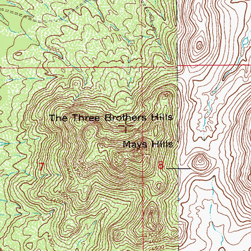 Topographic Map of The Three Brothers Hills, AZ