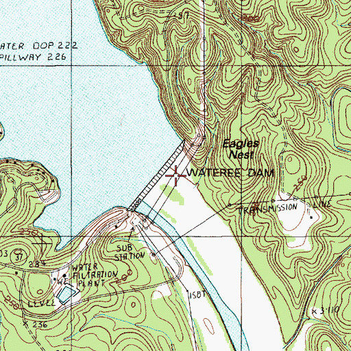 Topographic Map of Lake Wateree, SC