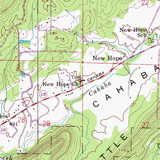 Topographic Map of New Hope Church, AL