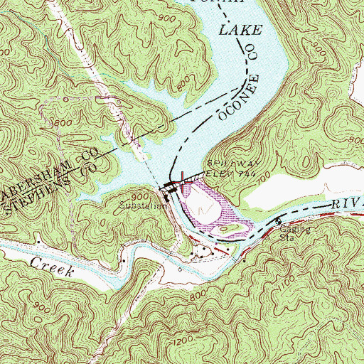 Topographic Map of Yonah Dam, GA