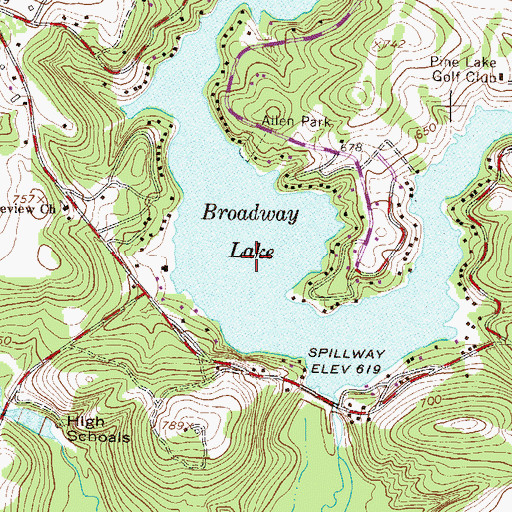Topographic Map of Broadway Lake, SC