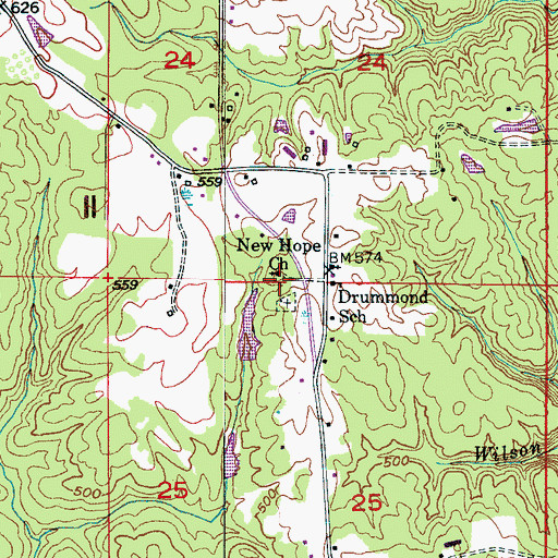 Topographic Map of New Hope Church, AL