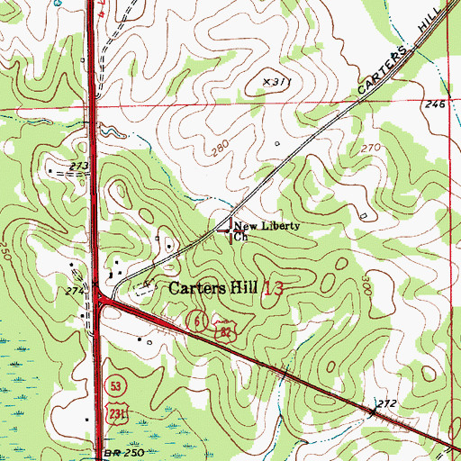 Topographic Map of New Liberty Church, AL