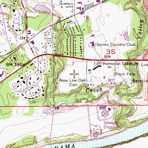 Topographic Map of New Live Oak Cemetery, AL