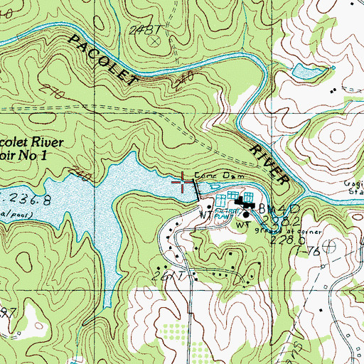 Topographic Map of South Pacolet River Reservoir Number One D-3324 Dam, SC