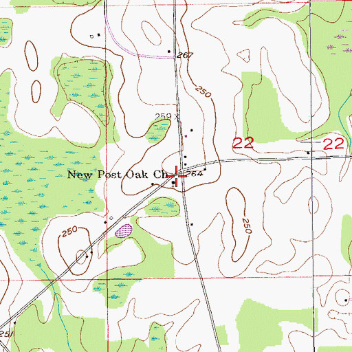 Topographic Map of New Post Oak Church, AL