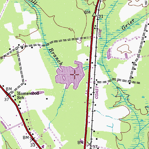 Topographic Map of South Carolina Noname 26002 D-3622 Dam, SC